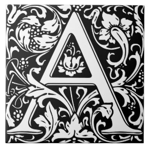 Cerâmica Azulejo de Letra Monograma do Alfabeto Floral A