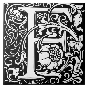 Cerâmica Azulejo de Letra Monograma do Alfabeto Floral F
