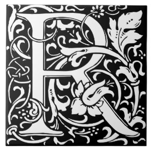 Cerâmica Azulejo de Letra Monograma do Alfabeto Floral R