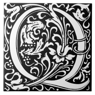 Cerâmica Azulejo de Letra Q Monograma do Alfabeto Floral