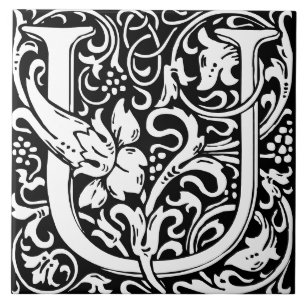 Cerâmica Azulejo de Letra U Monograma de Alfabeto Floral