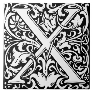 Cerâmica Azulejo de Letra X Monograma de Alfabeto Floral