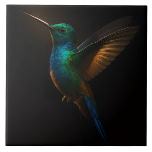 Cerâmica Azulejo de Luxo Preto 4 com Hummingbird Voador