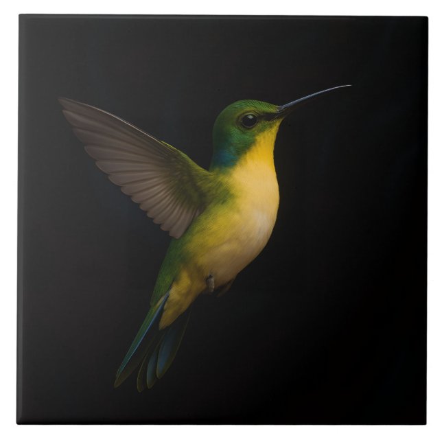 Cerâmica Azulejo de Luxo Preto 4 com Hummingbird Voador (Frente)