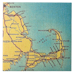 Cerâmica Azulejo de Mapa Antigo de Cape Cod em Boston