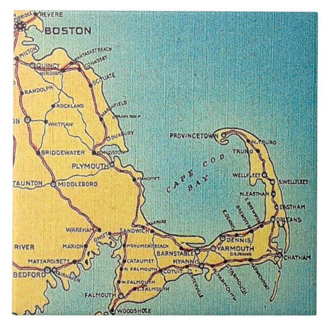 Cerâmica Azulejo de Mapa Antigo de Cape Cod em Boston (Frente)