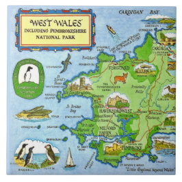 Cerâmica Azulejo de Mapa Antigo do Oeste do País de Gales