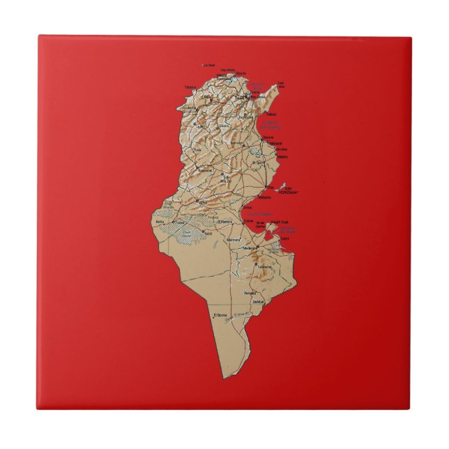 Cerâmica Azulejo de Mapa da Tunísia (Frente)