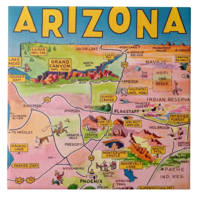 Cerâmica Azulejo de Mapa do Arizona (Frente)
