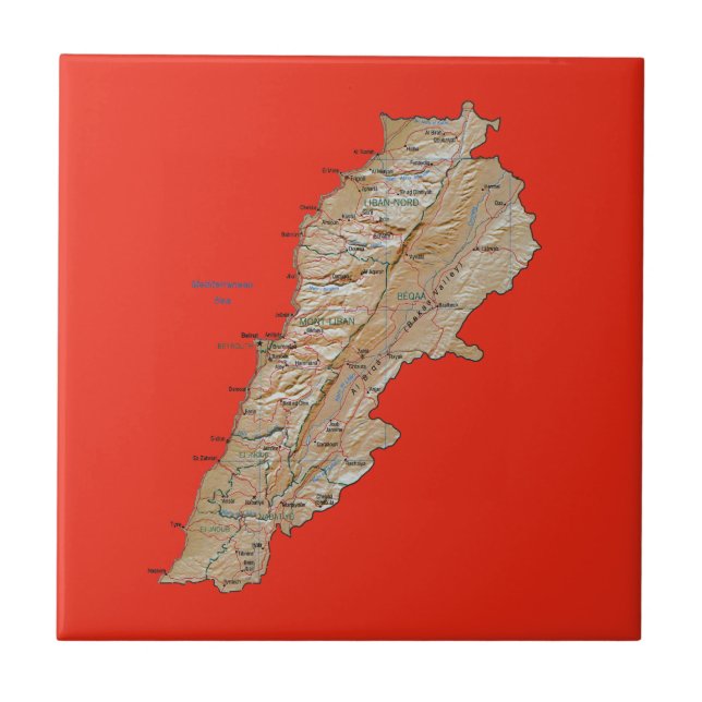 Cerâmica Azulejo de Mapa do Líbano (Frente)