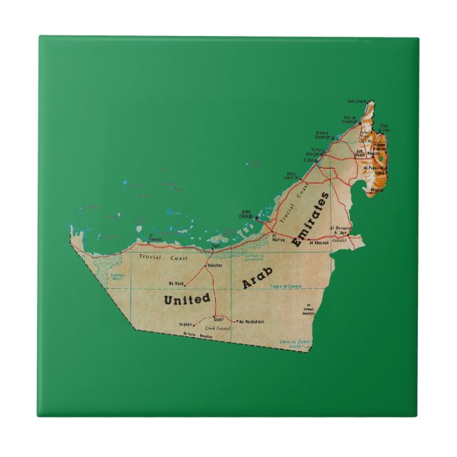Cerâmica Azulejo de Mapa do UAE (Frente)