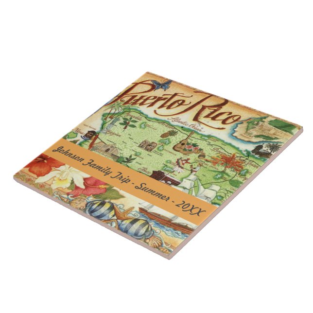 Cerâmica Azulejo de Mapa Ilustrado de Porto Rico (Lateral)