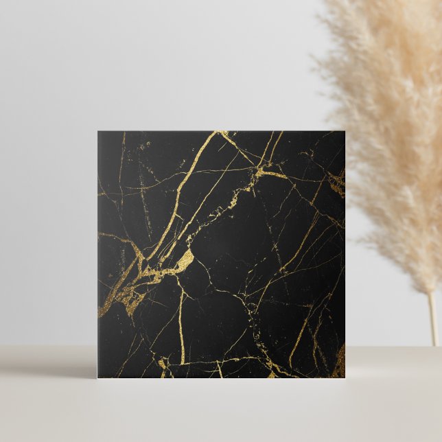 Cerâmica Azulejo de mármore preto Dourado e simples moderno (black and gold marble tiles are a vintage Art Deco style with gold marbling on black)