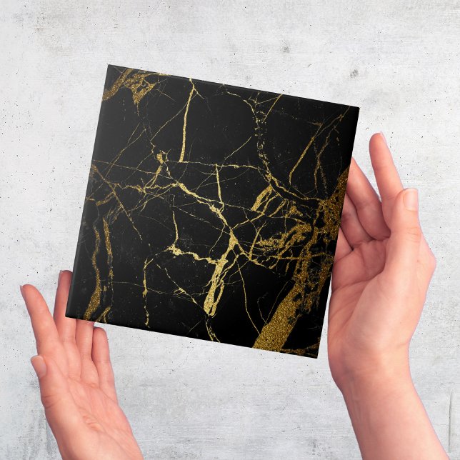 Cerâmica Azulejo de mármore preto Dourado e simples moderno (black and gold marble effect ceramic tiles)