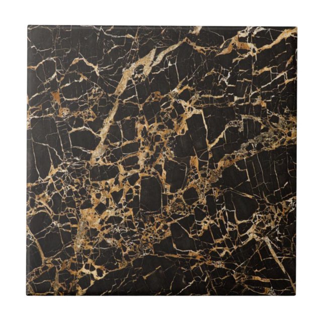 Cerâmica Azulejo de mármore preto e Dourado (Frente)
