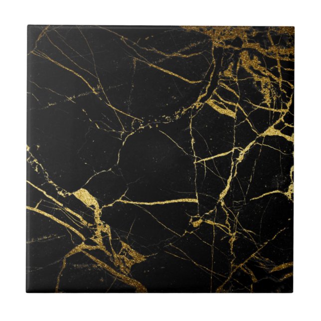 Cerâmica Azulejo de mármore preto e Dourado (Frente)