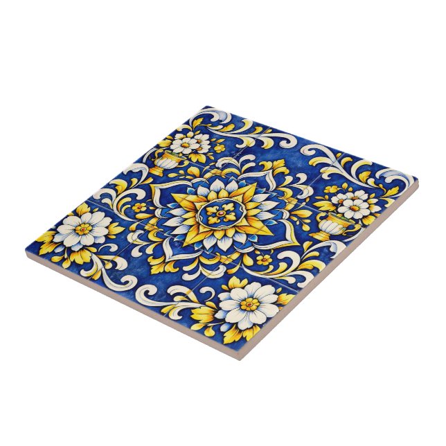 Cerâmica Azulejo de Medalhão de Vaso de Cobalto (Lateral)
