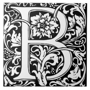 Cerâmica Azulejo de Monograma de Letra B do Alfabeto Floral