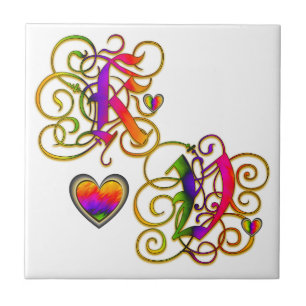 Cerâmica Azulejo de Monograma do K Loves V Artisan