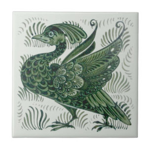 Cerâmica Azulejo De Morgan Green Bird Arts & Artesanatos (D