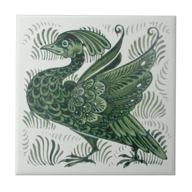 Cerâmica Azulejo De Morgan Green Bird Arts & Artesanatos (D (Frente)