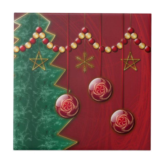 Cerâmica Azulejo de Natal Celebração Fractal (Frente)