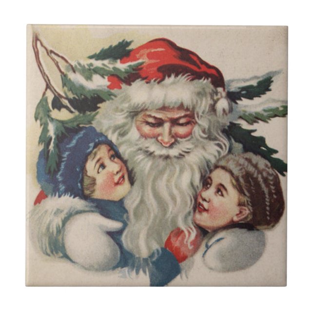 Cerâmica Azulejo de Natal Vintage Santa Claus (Frente)
