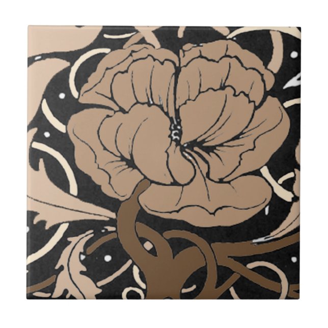 Cerâmica Azulejo de Nouveau da arte da flor da papoila (Frente)