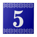 Cerâmica Azulejo de Número Vitoriano Azul<br><div class="desc">Azulejo de Número Vitoriano - Azul em branco com uma borda de trabalho de rolagem</div>