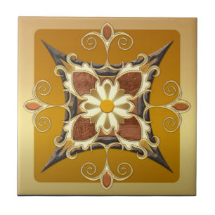 Cerâmica Azulejo de Ocher Geométrico Dourado Elegante