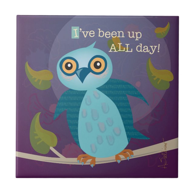 Cerâmica Azulejo de olhos bem abertos da coruja (Frente)