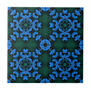 Cerâmica Azulejo de padrão arabesco azul elegante