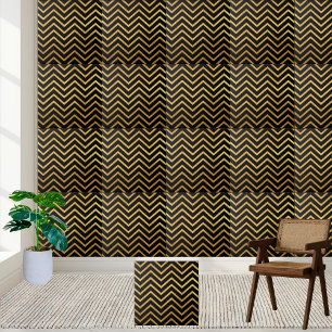 Cerâmica Azulejo de padrão Chevron preto e Dourado