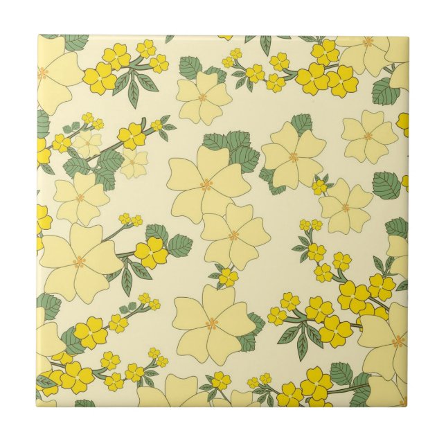 Cerâmica Azulejo de Padrão de Flor Amarelo primavera (Frente)