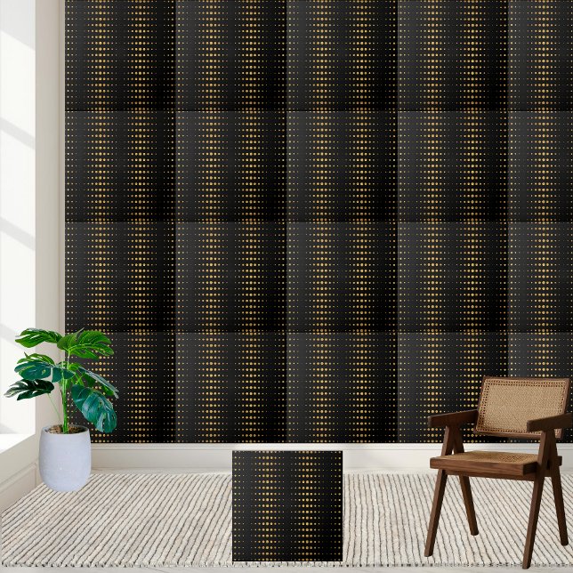 Cerâmica Azulejo de Padrão de Hexágono Geométrico Preto e D (Black and Gold Geometric Hexagon Pattern Tile)
