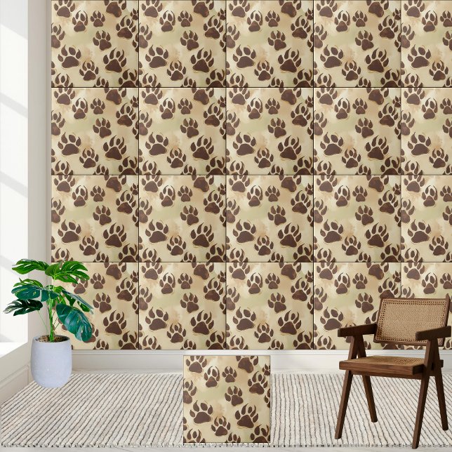 Cerâmica Azulejo de Padrão de Impressão de Pata do Urso Cas (Brown Bear Paw Print Pattern Tile)