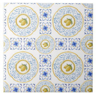 Cerâmica Azulejo de Padrão de Limão Italiano de Aquarela