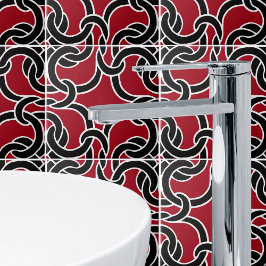 Cerâmica Azulejo de Padrão de Nó Celta Preto e Vermelho