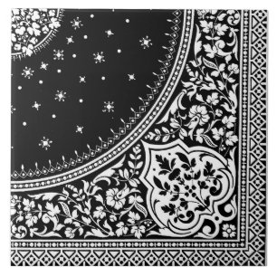 Cerâmica Azulejo de Padrão de Rug Persa Preto e Branco