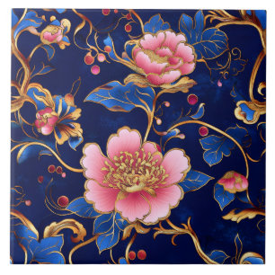 Cerâmica Azulejo de padrão floral azul-de-clisonne