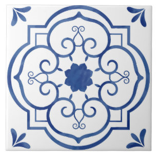 Cerâmica Azulejo de Padrão Floral Azul Decorativo
