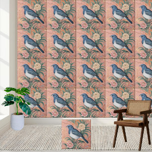 Cerâmica Azulejo de Padrão Floral Bluebird Chinoiserie