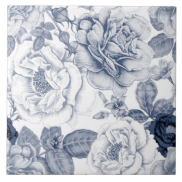 Cerâmica Azulejo de padrão floral branco azul Elegante