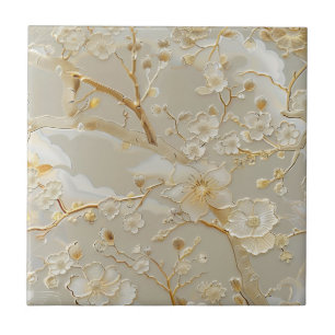 Cerâmica Azulejo de padrão floral de ouro creme chinês