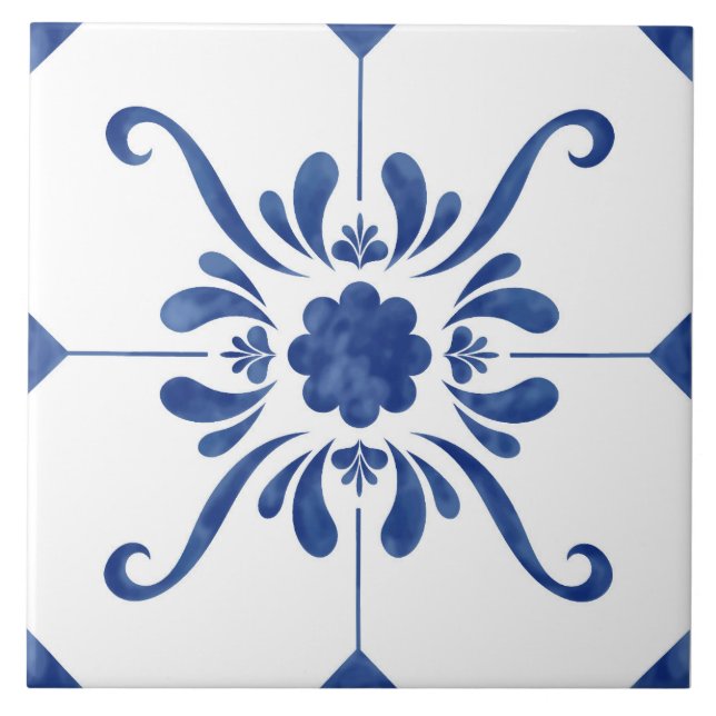 Cerâmica Azulejo de Padrão Floral Decorativo (Frente)