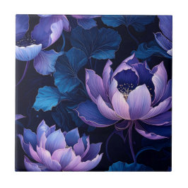 Cerâmica Azulejo de Padrão Floral do Lotus Escuro Elegante