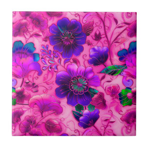 Cerâmica Azulejo de padrão floral roxo de Cloisonne rosa