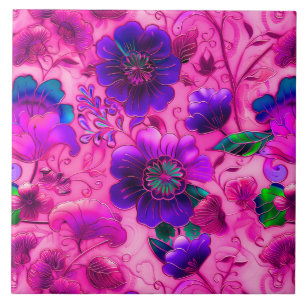 Cerâmica Azulejo de padrão floral roxo de Cloisonne rosa