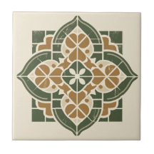 Azulejo de padrão geométrico verde, Dourado e crem