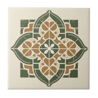 Cerâmica Azulejo de padrão geométrico verde, Dourado e crem